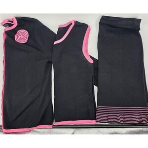 Sag Harbor Petite Black Pink Trim Knit Sweater Cardigan Tank Top Skirt Set 3 Pc